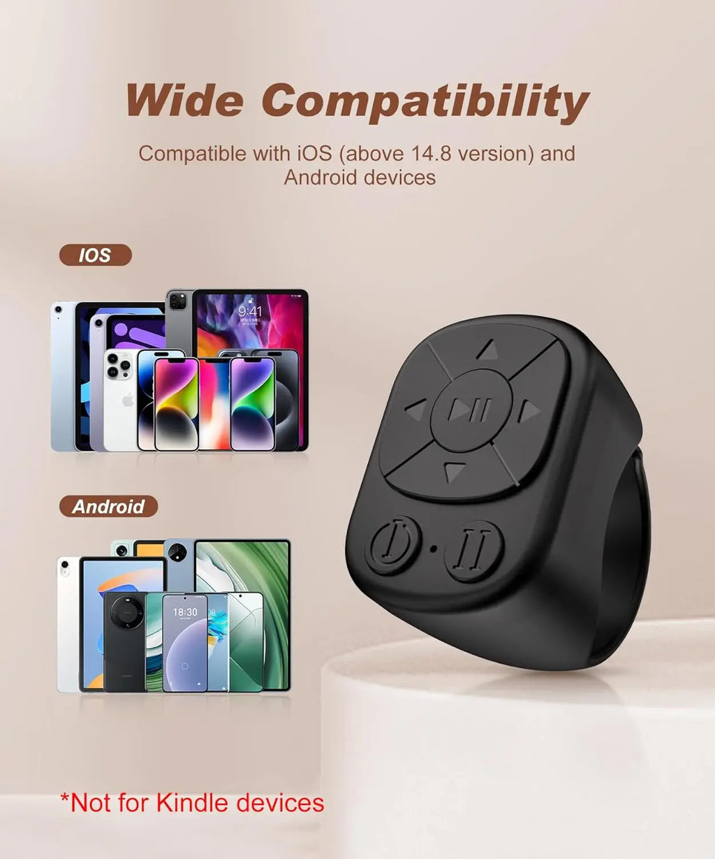 Bluetooth Scrolling Ring Remote | Wireless Camera Shutter and Media Control for iOS and Android