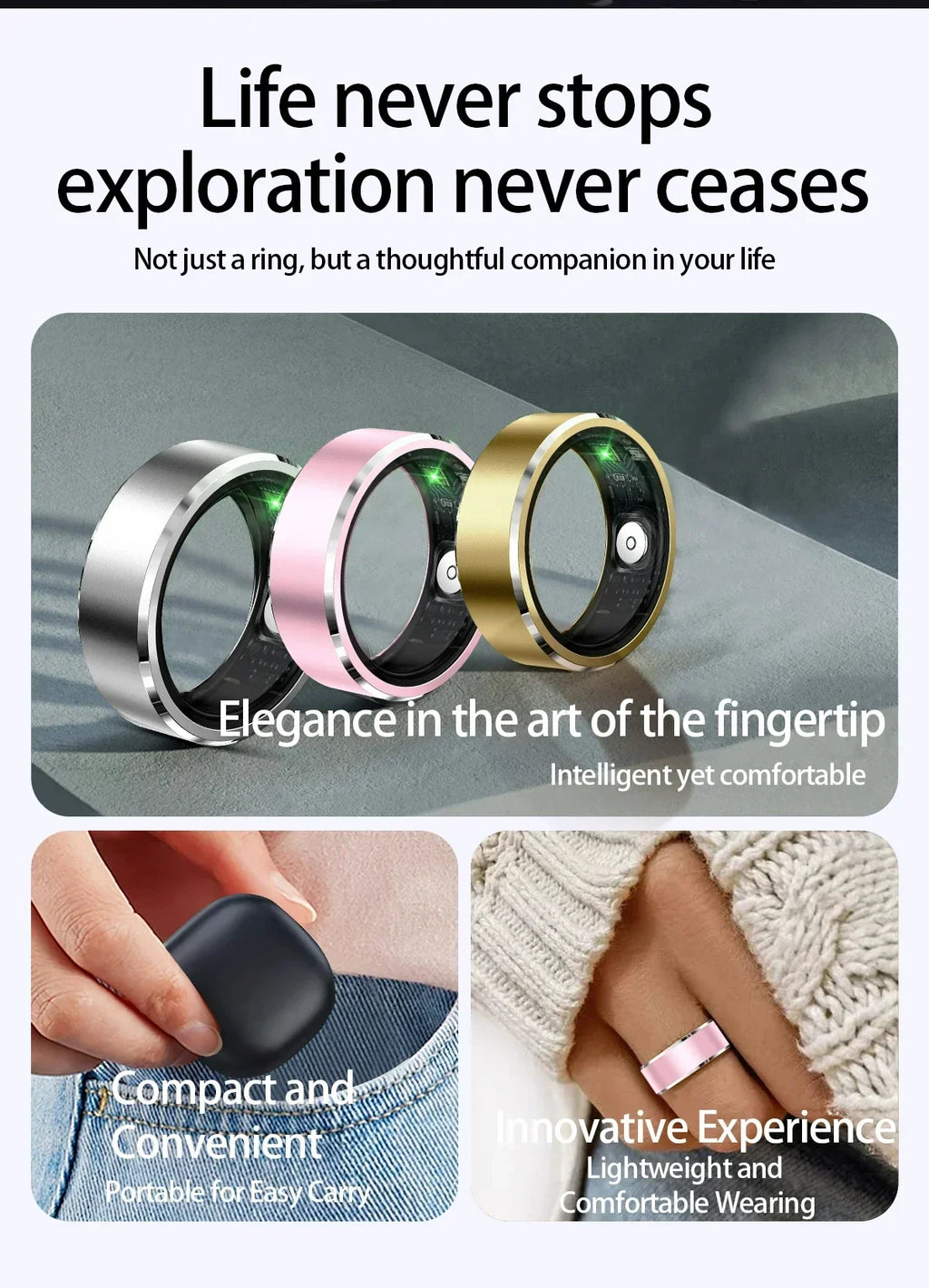 For HUAWEI XIAOMI SAMSUNG Smart Ring Men, Heart Rate Blood Oxygen Pressure Monitor Smartring for Women Sleep Fitness Tracker New