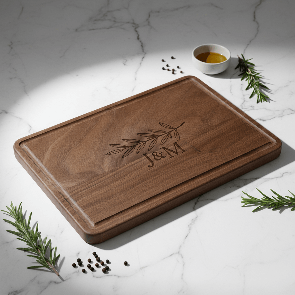 personalized walnut cutting board with Drip Ring